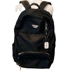 Ellen Tracy Black Nylon Laptop Backpack Gold Hardware Travel Commuter Bag
